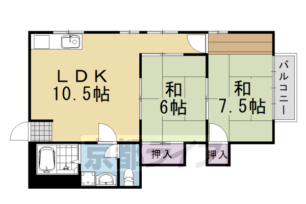 【京都市西京区御陵塚ノ越町のアパートの間取り】