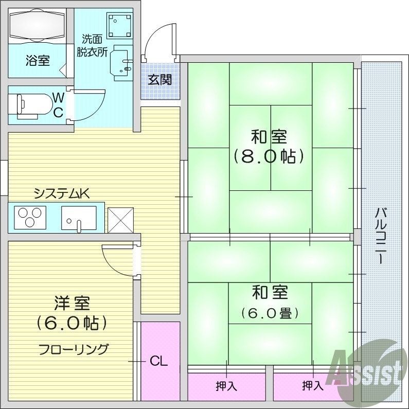 仙台市宮城野区福室のアパートの間取り