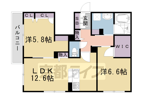 京都市右京区嵯峨天龍寺若宮町のマンションの間取り