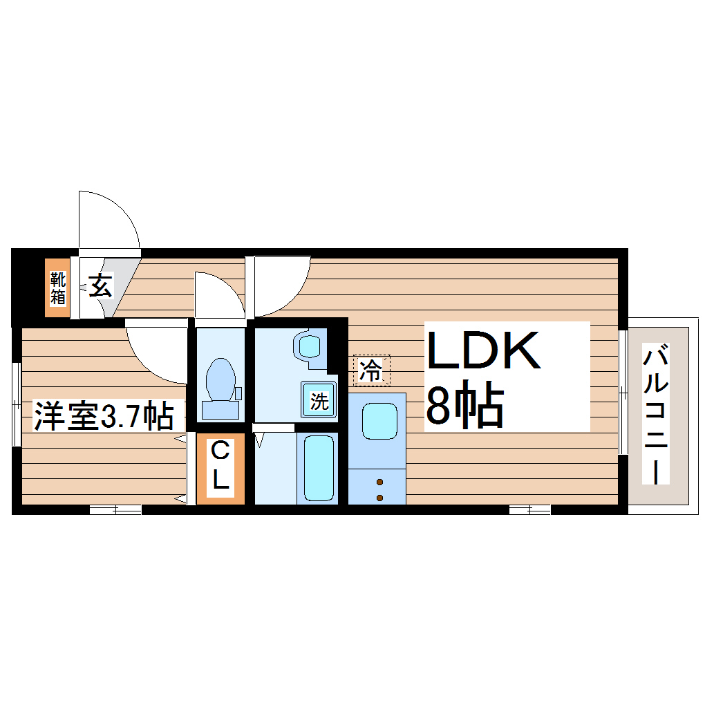 仙台市若林区東九番丁のアパートの間取り