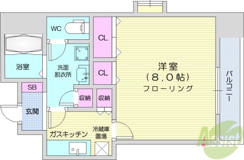 仙台市宮城野区原町のマンションの間取り