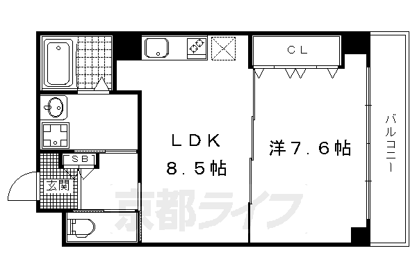 京都市左京区下鴨高木町のマンションの間取り