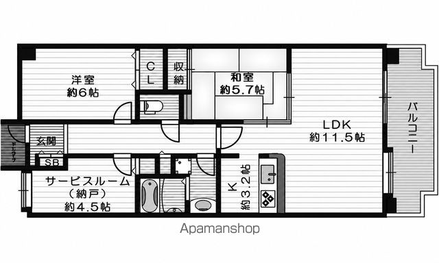 京阪本線 枚方公園駅 徒歩12分 7階建 築27年の間取り写真