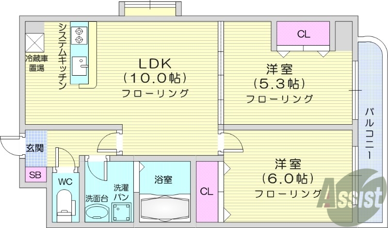 仙台市泉区長命ケ丘のマンションの間取り