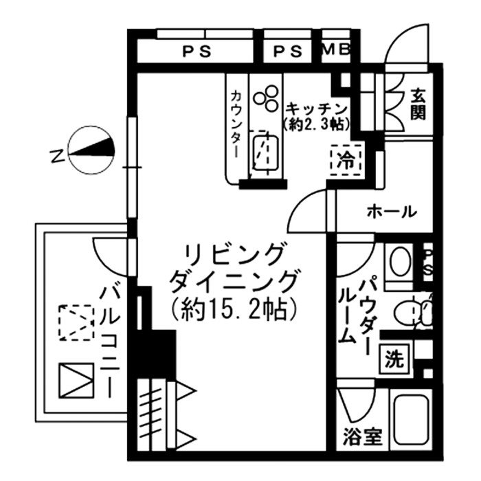 東京都新宿区荒木町（マンション）の賃貸物件の間取り