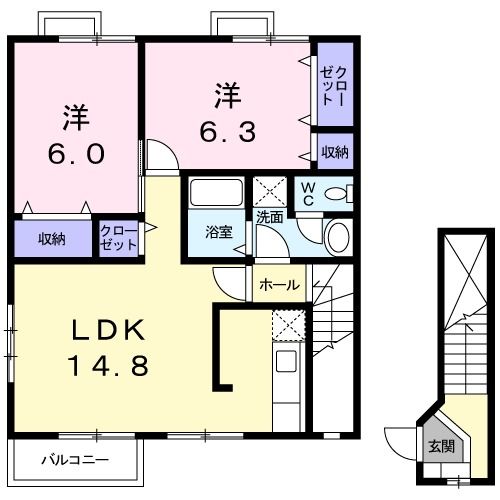 オーブリー吉田　Ａ棟の間取り