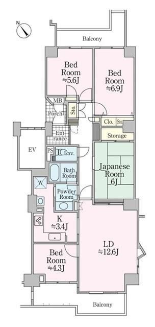 川崎市多摩区中野島のマンションの間取り