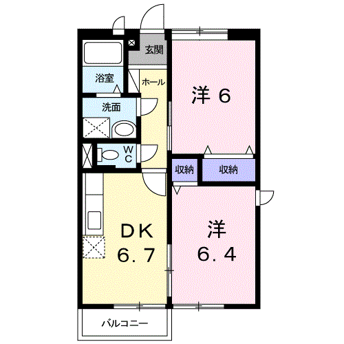 高梁市落合町阿部のアパートの間取り