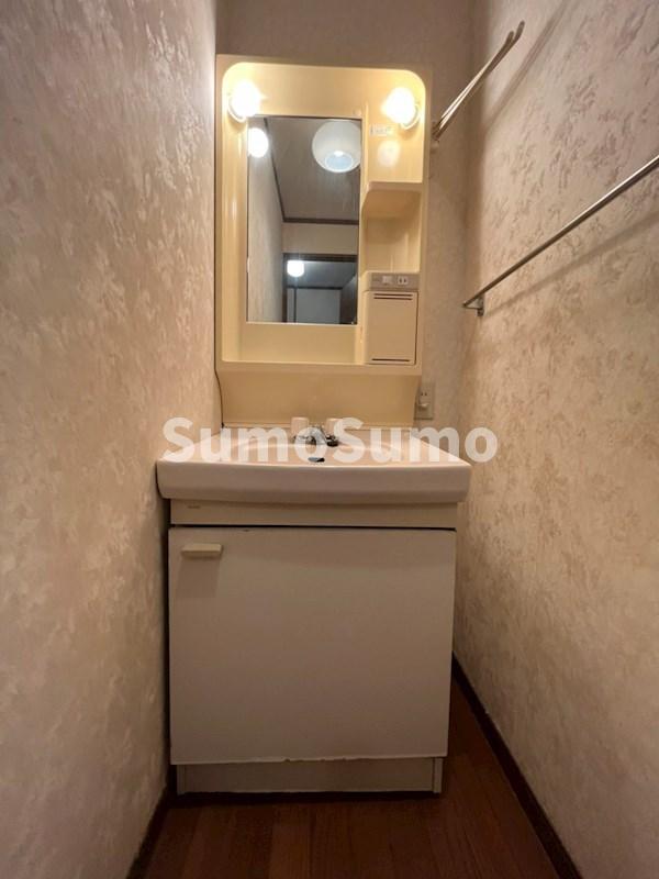 洗面設備　独立洗面台、小物を置くことができて便利です