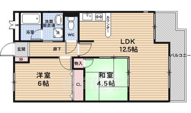 京都市右京区常盤柏ノ木町のマンションの間取り