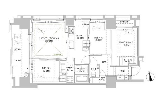 【新宿区南山伏町のマンションの間取り】