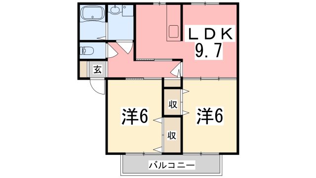 姫路市花田町勅旨のアパートの間取り