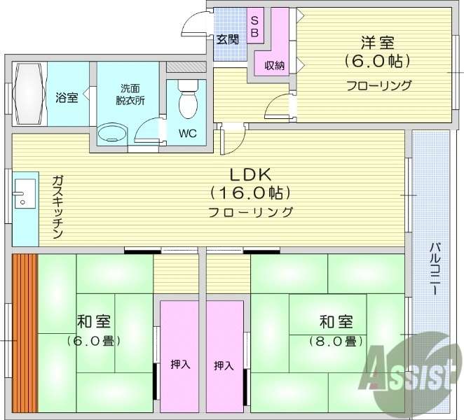 仙台市青葉区高松のマンションの間取り