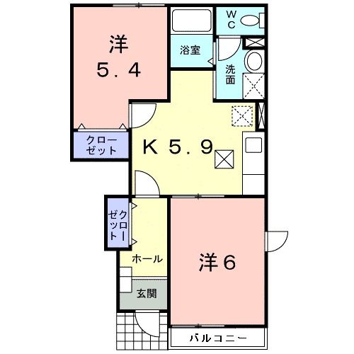 仙台市青葉区上愛子のアパートの間取り