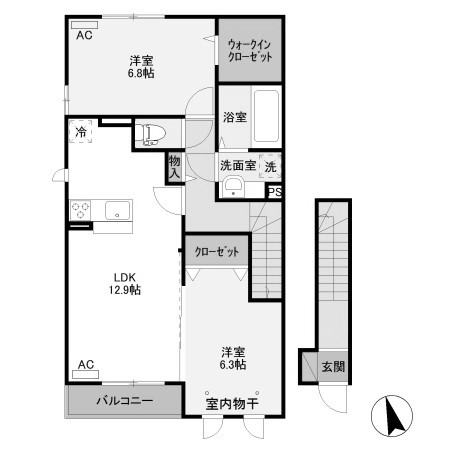 古河市鴻巣のアパートの間取り