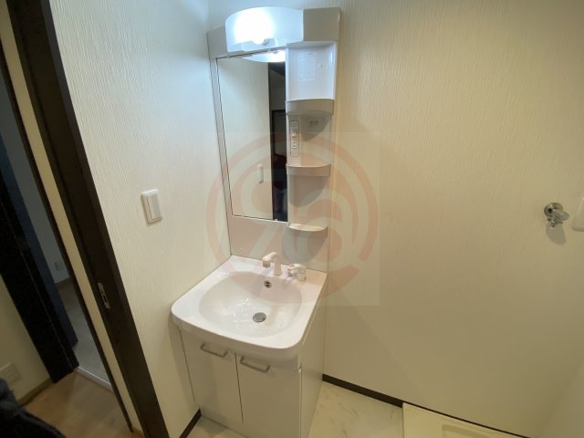 洗面設備　独立洗面台、小物を置くことができて便利です