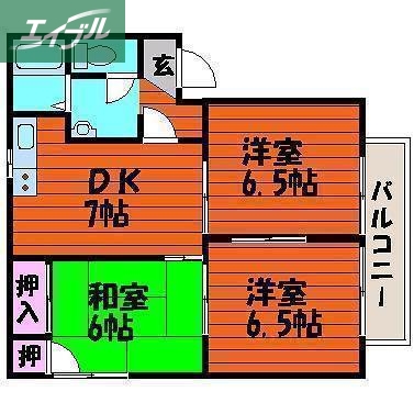 3DK Apartment in Kita-ku, Okayama, Okayama — photo 2 of 3