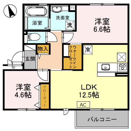 八尾市高美町のアパートの間取り