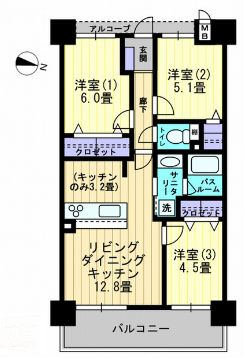 【高松市多賀町のマンションの間取り】