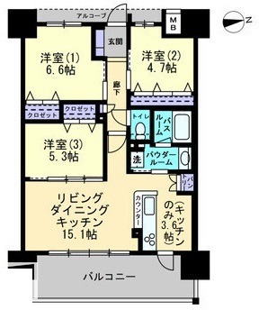 倉敷市田ノ上のマンションの間取り