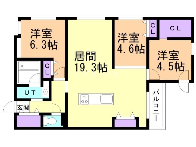 札幌市中央区南十条西のマンションの間取り