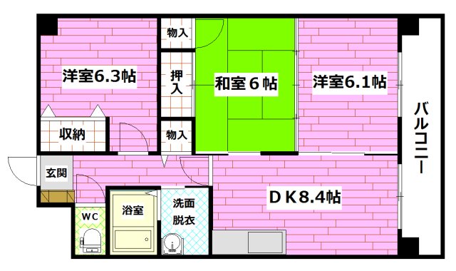 広島市安佐南区緑井のマンションの間取り