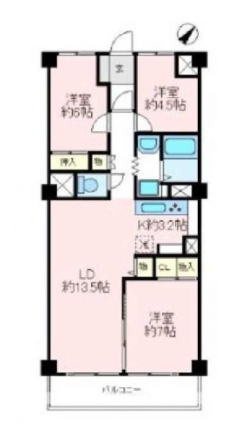 狭山市入間川のマンションの間取り