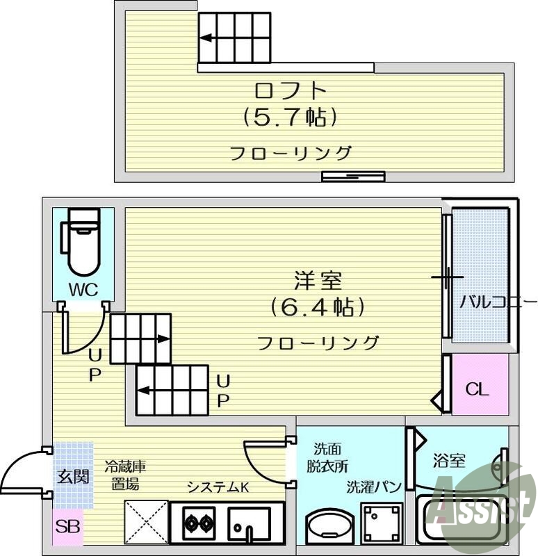 仙台市若林区石名坂のアパートの間取り