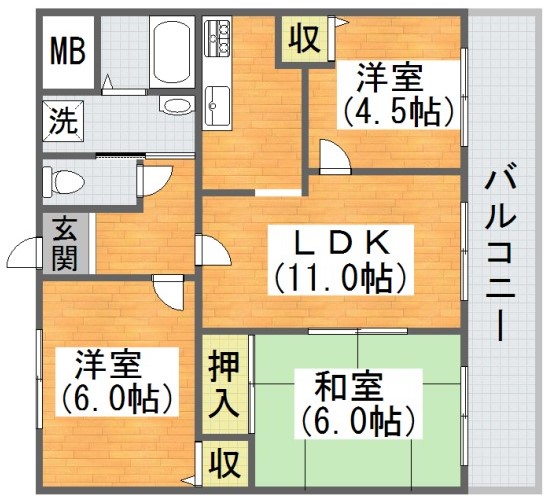 大阪市平野区加美西のマンションの間取り