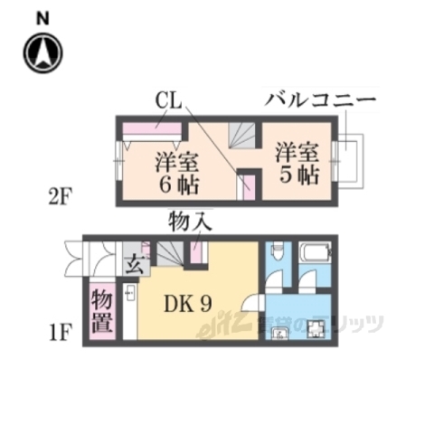 京阪鴨東線 出町柳駅 徒歩5分 2階建 築56年の間取り写真