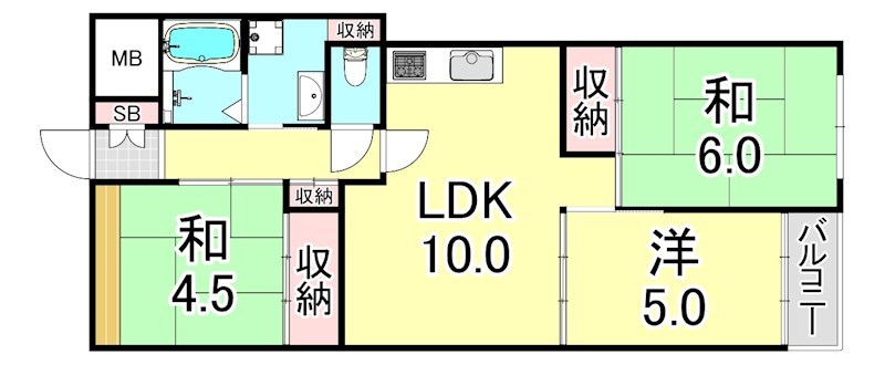 夢野ハイタウン　3号棟の間取り