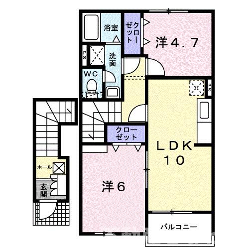 宇城市松橋町両仲間のアパートの間取り