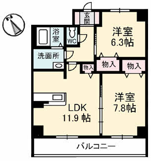 山口市小郡給領町のマンションの間取り