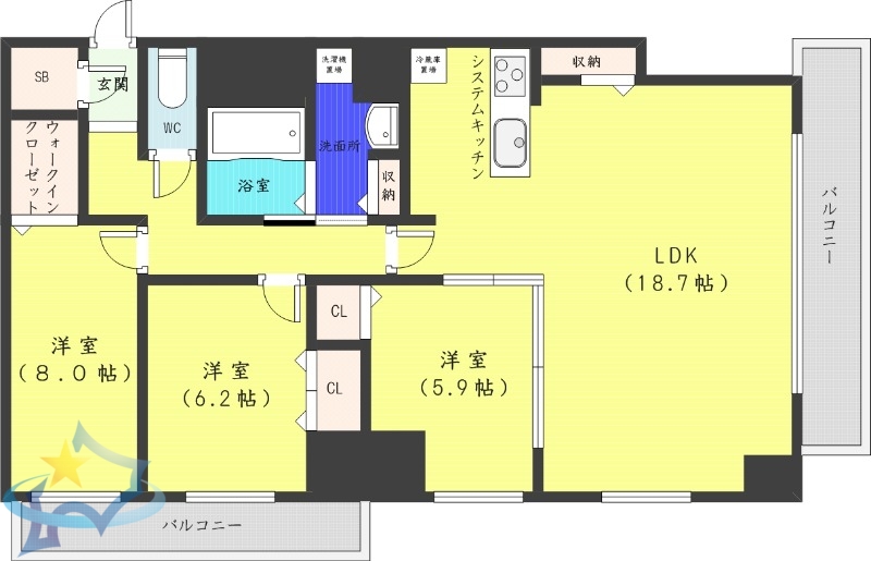 札幌市中央区南二条東のマンションの間取り