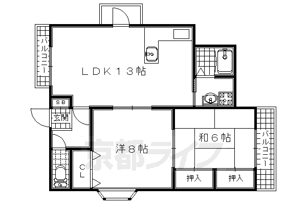 宇治市五ケ庄のマンションの間取り