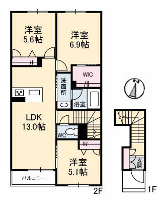 【福山市御幸町大字上岩成のアパートの間取り】