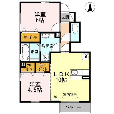 Ｄ－ｒｏｏｍ二口の間取り