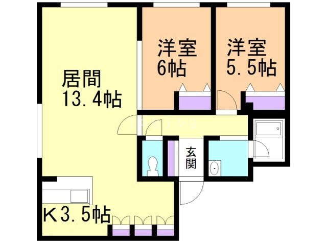 札幌市西区八軒三条西のマンションの間取り