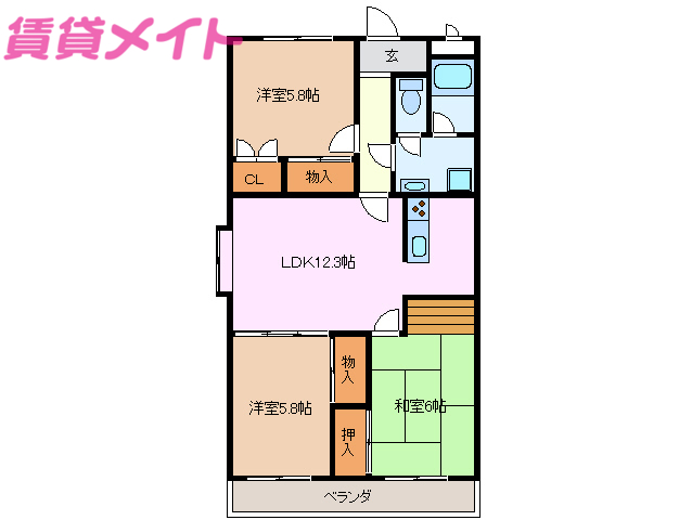 四日市市滝川町のマンションの間取り