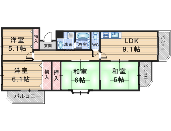 大阪府豊中市宮山町４（マンション）の賃貸物件の間取り