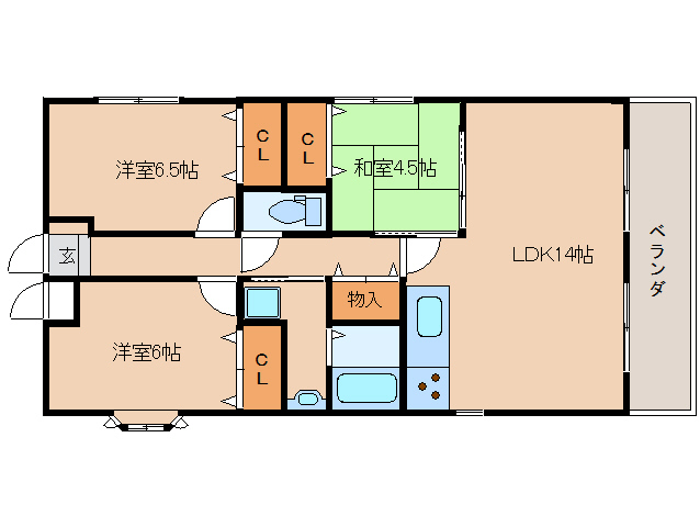 北葛城郡広陵町みささぎ台のマンションの間取り