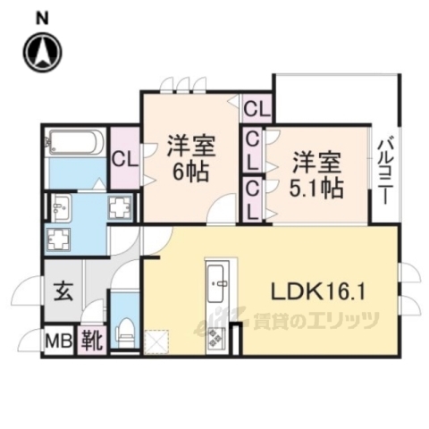 枚方市伊加賀西町のアパートの間取り