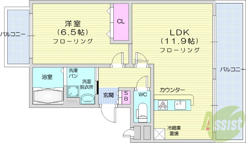 仙台市青葉区愛子東のマンションの間取り