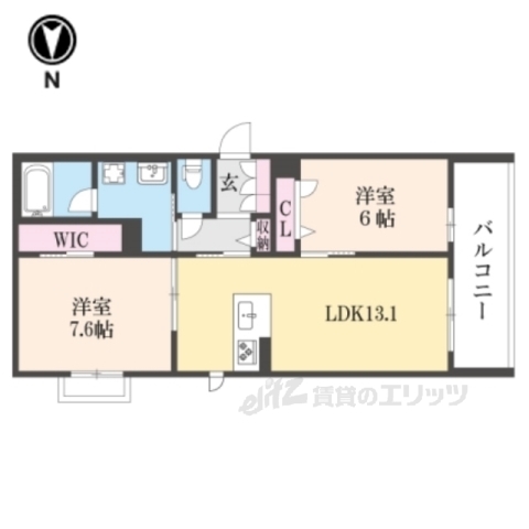 京都市右京区太秦面影町のマンションの間取り