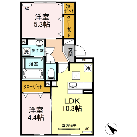 熊本市南区良町のアパートの間取り