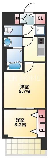 【大阪市浪速区日本橋のマンションの間取り】