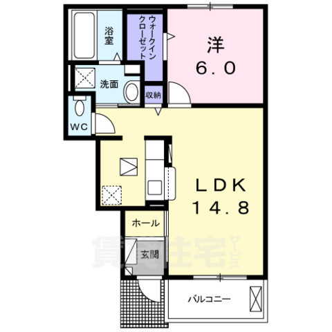 久世郡久御山町市田のアパートの間取り