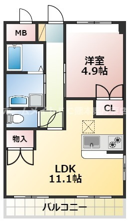 熊本市東区八反田のアパートの間取り