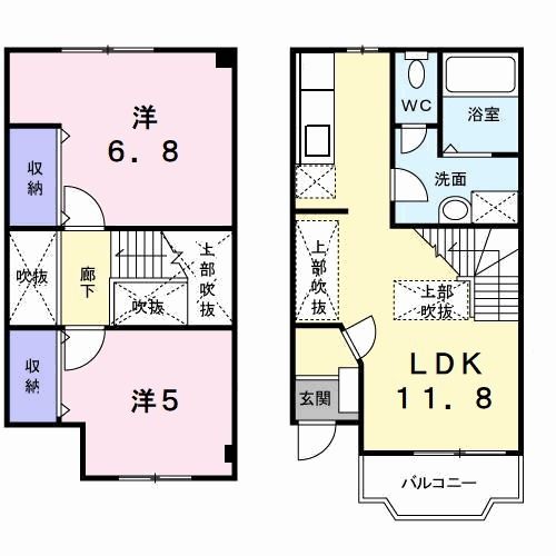 京田辺市三山木山崎のアパートの間取り