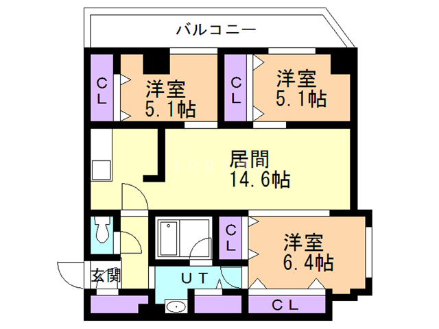 札幌市中央区南十九条西のマンションの間取り